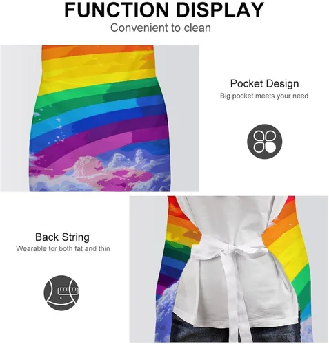 Vista 6 de MUSM Apron for Adults - 27.6 X 31.5 Inch, Heavy-Duty Polyester Aprons with Two Large Pockets, Waterproof Rainbow Kitchen Apron for Cooking