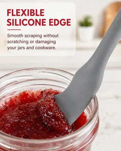 Vista 3 de Kichvoe Espátula de silicona para tarro – Espátula antiadherente para masa madre – Spurtle de goma estrecha gris resistente al calor cuchara