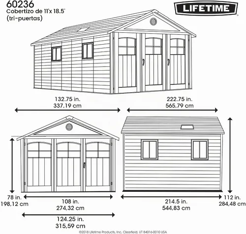 Vista 3 de Cobertizo de almacenamiento para exteriores Lifetime Products 60236 de 11 x 18.5 pies