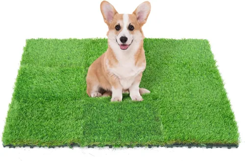 Vista 10 de Fencer Wire Azulejos de césped artificial con agujeros de drenaje, césped sintético entrelazado para entrenamiento de perros, decoración de suelo