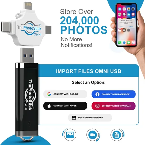 Vista 4 de ThePhotoStick® Omni 128 GB (paquete de 2) - Copia de seguridad y transferencia de fotos y video Organizador de archivos digital Conexión USB