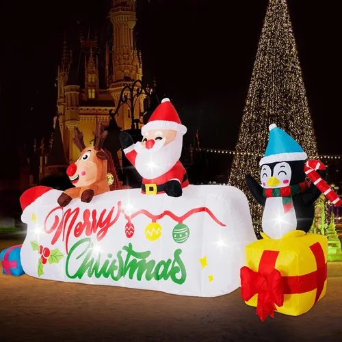 Vista 2 de Beyond Your Thoughts Decoración inflable de Navidad de 10 pies de largo, pancarta de Papá Noel, ciervo, pingüino, regalos inflables para vacaciones