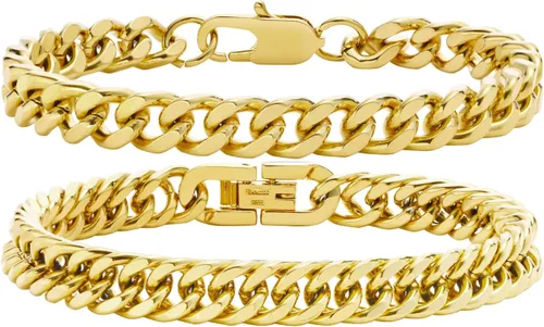 Vista 8 de VNOX 2 Pcs Sturdy Stainless Steel Chain Bracelet for Men Women Negro