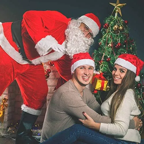 Vista 7 de KLLOUZE Christmas Santa Claus Suit Adult Mens Santa Costume Xmas Classic Flannel Cosplay Clothes Santa Fancy Suits Outfit
