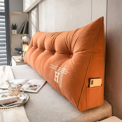 Vista 10 de HM&DX Almohada de lectura triangular con cuña para cabecero, almohada de respaldo de terciopelo con funda extraíble y bolsillos laterales