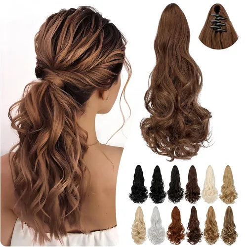 Vista 9 de Extensión de cola de caballo de 18 pulgadas, 20 pulgadas, larga, rizada, ondulada, recta, con clip, de aspecto natural, extensión de cabello