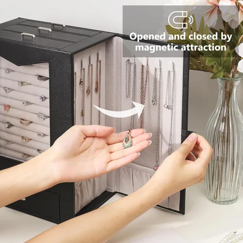Vista 3 de Homde Organizador de joyas con ganchos transparentes para collares de ventana, regalo para mujeres, caja de joyería para collares, anillos, aretes
