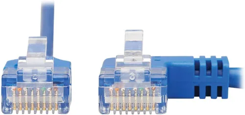 Vista 3 de Tripp Lite Cable Ethernet Cat6 en ángulo recto, Cable de conexión de red UTP delgado moldeado Gigabit, azul, 20 pies (N204-S20-BL-RA)