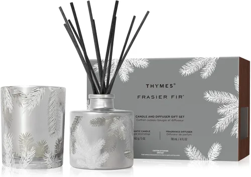 Vista 7 de Velas Thymes Frasier Fir - Colección Statement - Plata con diseño de aguja de pino - Velas perfumadas para decoración del hogar - Notas de aguja