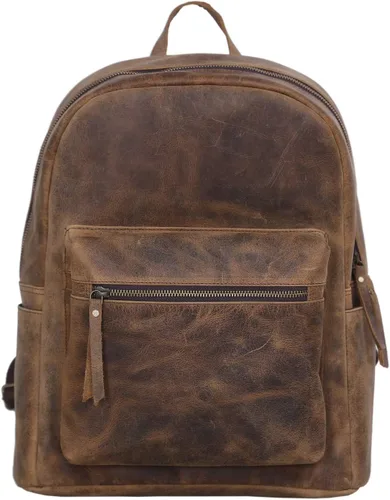 Vista 8 de KomalC Mochila de cuero para laptop para mujeres y hombres, viajes, senderismo, viajes, bolsa de campamento, desgastado bronceado, 15 pulgadas