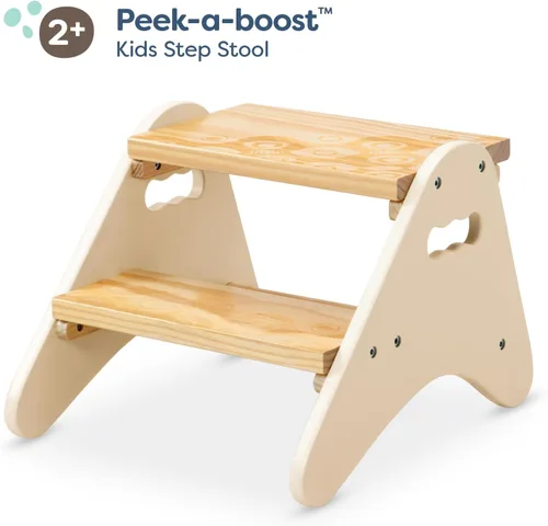 Vista 3 de B. toys Peek-A-Boost, 2 escalones, marfil y madera con asas, juego de 16