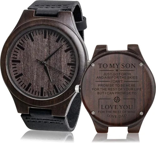 Vista 14 de Reloj de madera grabado personalizado, regalo para hijo de padres como idea de madera personalizada de Navidad, cumpleaños, graduación, con correa