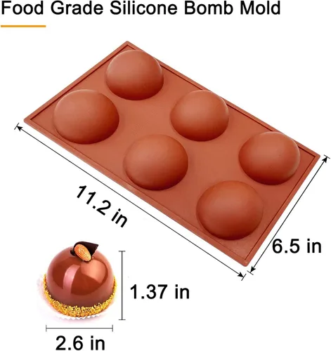 Vista 2 de Molde de bomba de chocolate caliente de 2.5 pulgadas, moldes grandes de silicona para bombas de cacao, paquete de 3 con cepillo y espátula