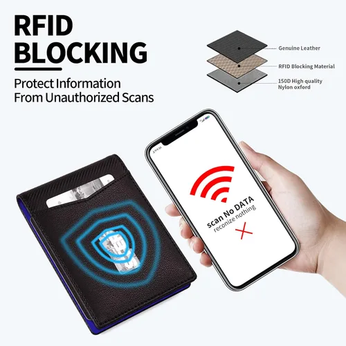 Vista 5 de SHOUCANGAR Billeteras para hombre delgadas con 11 ranuras para tarjetas, billetera RFID minimalista con bolsillo frontal, cartera de tarjetas