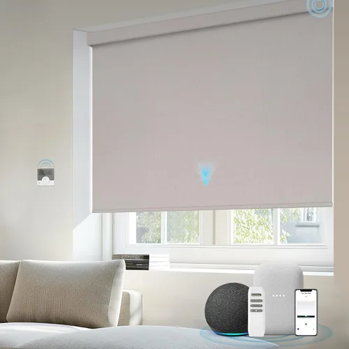 Vista 25 de Motorized Light Filtering Shades Compatible with Alexa Google Smart Blinds Automatic Window Shade Remote Control 70% Blackout Sunny Black