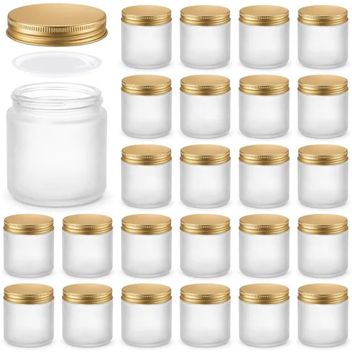 Vista 12 de Norme 120 tarros de vidrio de 4 onzas con tapas, recipientes de vidrio vacíos con tapas de grano de madera y revestimientos interiores