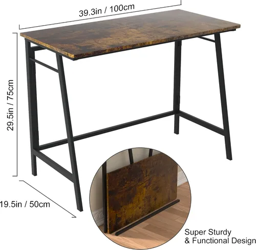 Vista 3 de ASTARTH Escritorio plegable de 40 pulgadas, mesa plegable que ahorra espacio, mesa de PC de estilo simple moderno, marco de metal negro, escritorio