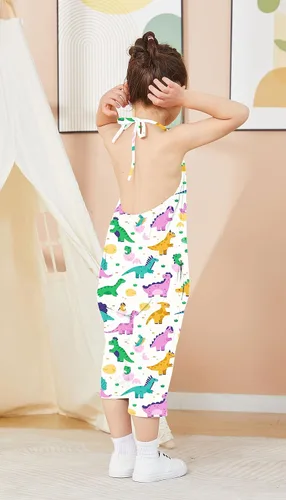 Vista 4 de Darkyazi Monos Lindos de Verano para Bebés y Niñas, Sin Espalda, Peto con Tirantes Estilo Harén, Mono para Niñas Pequeñas, Tallas 2-8 Años