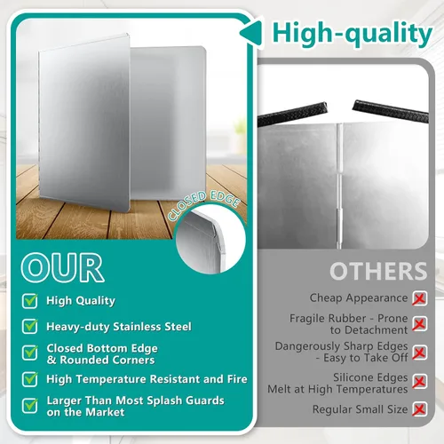Vista 6 de Protector contra salpicaduras de cocina de 16 x 12 pulgadas, 2 unidades, panel plegable de acero inoxidable con protección de bordes, aislamiento