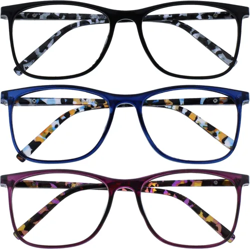 Vista 10 de OPULIZE ARC - Lentes de lectura grandes para mujeres y hombres, marco rectangular resistente a los arañazos con bisagras de resorte, color negro