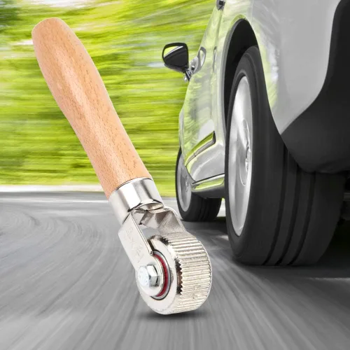 Vista 4 de KIMISS Herramienta de reparación de parches de neumáticos para rueda de automóvil con mango de madera y rodillo de rodamiento de bolas, cosedor