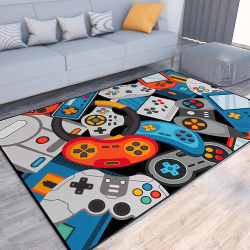 Vista 11 de Alfombra de juego Lacut para adolescentes, alfombra con decoración de control de juego, alfombra de juego 3D para dormitorio, sala de estar, sala
