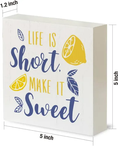 Vista 2 de Cartel de madera de limón rústico con texto en inglés «Rustic Life is Short Make It Sweet Lemon», letrero decorativo de verano, placa de bloque