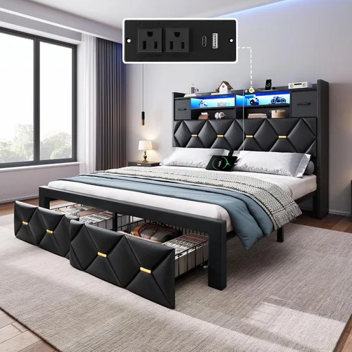 Vista 10 de YITAHOME Cama tapizada de terciopelo blanco tamaño King con carga