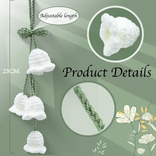 Vista 2 de Accesorios para colgar espejos de automóvil, colgante de flor de lirio tejido hecho a mano, bonita decoración colgante de ganchillo para espejo