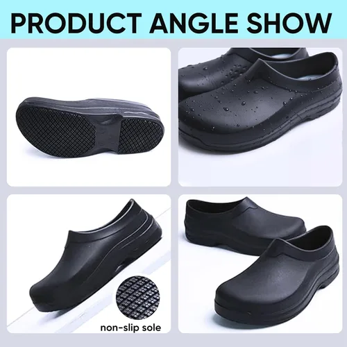 Vista 5 de Zapatos de trabajo antideslizantes para hombres y mujeres, zuecos de enfermería profesionales impermeables, cómodos y ligeros, zapatos de chef