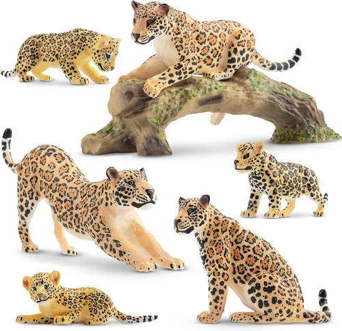 Vista 10 de Toymany 7 Piezas Figuras de Panteras Negras con Cachorro de Pantera y Tronco de Árbol, Figuras Realistas de Animales de la Selva Juego Familiar