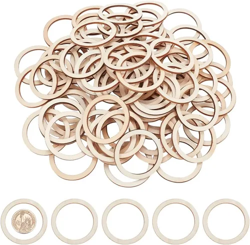 Vista 19 de NBEADS 100 piezas de 40 mm de piezas de madera sin terminar en forma de anillo, adornos circulares blancos antiguos anillos de unión de madera