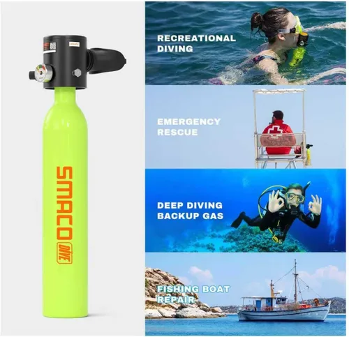 Vista 6 de SMACO S300 Mini Scuba Tank Handheld Diving Lung Air Tank 0.5L Aluminum Pony Bottle, Compact & Lightweight, for Recreational Diving, Pool Training