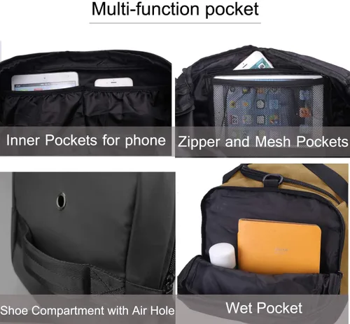 Vista 5 de Bolsa de lona para gimnasio, mochila deportiva impermeable, bolsa de viaje para hombres y mujeres, bolsa de noche con compartimento para zapatos