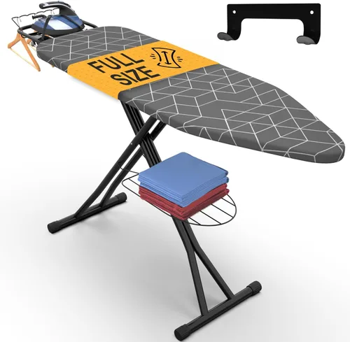 Vista 7 de Xabitat Tabla de planchar de tamaño completo de 57 x 15 pulgadas con colgador de montaje en pared, construcción de metal completo, organizador