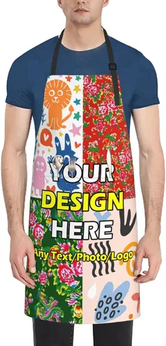 Vista 2 de Delantales impermeables personalizados para diseñar tu propia imagen, logotipo, texto, añadir fotos, delantal para cocinar hornear, 33 x 27.5