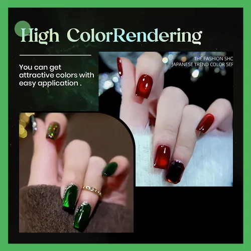 Vista 2 de Esmalte de uñas de gel magnético Cat Eye (rojo + verde tesoro), 0.34 onzas líquidas (paquete de 1)