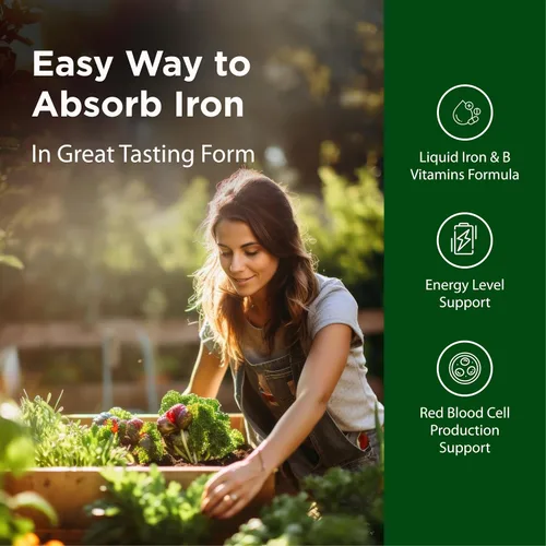 Vista 3 de Flora Iron - Suplemento vegano de hierro líquido con vitaminas B, ofrece glóbulos rojos y apoyo energético, sin levadura y sin gluten, deliciosa