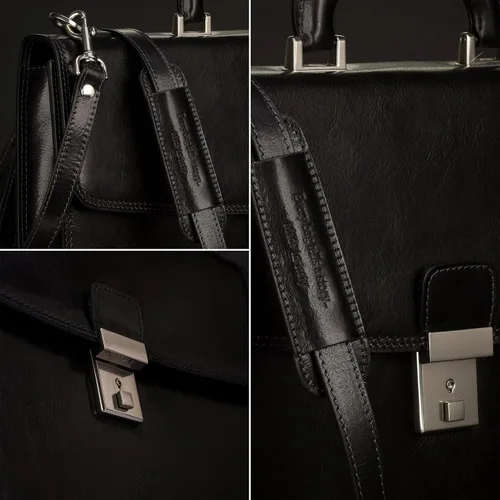 Vista 5 de Time Resistance Leather Briefcase - Italian Handmade Leather Laptop Bag - Handbag for Men - Professional Computer Case