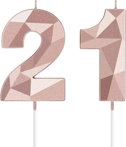 Vista 16 de Nuanchu Velas de cumpleaños número 10 en forma de diamante 3D Velas numerales para pastel de cumpleaños Decoración temática para horneado familiar