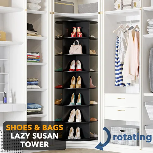 Vista 3 de SpaceAid Organizador giratorio negro de 7 niveles para zapatos, torre de exhibición de zapatos, Lazy Susan, organizador giratorio para zapatos