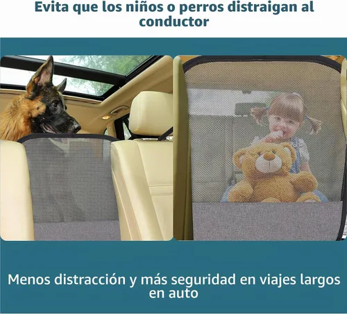 Vista 3 de Petsfit Barrera de coche para perro, barrera para mascotas, malla para asiento trasero de perro con cuerda de ajuste y gancho, adecuada