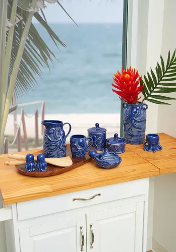 Vista 2 de Beachcombers Octopus - Juego de 2 saleros y pimenteros para cocina, para todas las estaciones, para verano, playa, casa, náutico, costero, mar