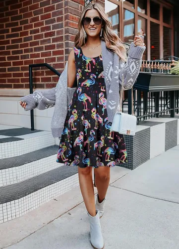 Vista 10 de uideazone - Vestido de mujer sin mangas cuello redondo de verano, para playa, casual, Midi línea A.