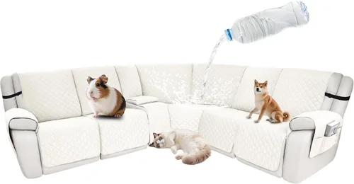 Vista 50 de Fundas impermeables para sofá reclinable seccional en forma de L, 7 piezas, antideslizantes, lavables, juego de fundas reclinables para mascotas