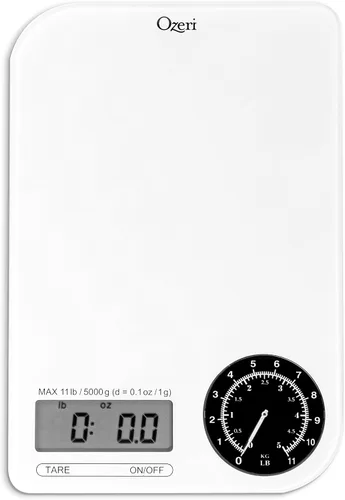 Vista 2 de Ozeri ZK18-WB Rev - Báscula digital de cocina con esfera electromecánica de peso, esfera negra