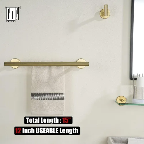 Vista 3 de JQK Barra Doble para Toallas Dorada, 15 Pulgadas de Acero Inoxidable 304 Gruesa de 0.8mm Soporte para Toallas para Baño y Toallas de Mano, Montaje