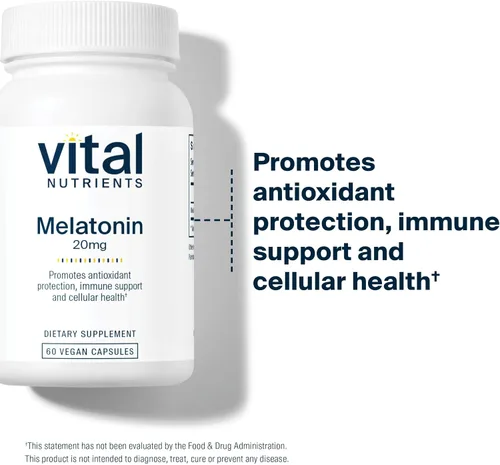 Vista 5 de Vital Nutrients Melatonina 20mg Suplemento vegano para apoyar el ciclo natural del sueño del cuerpo* Sin gluten, lácteos y soja 60 cápsulas