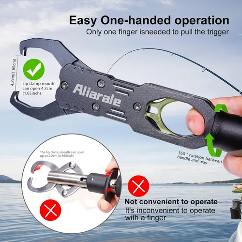 Vista 5 de Pinza para Labios de Pescado Balanza de Pescado Soporte Profesional para Peces Material de Aleación de Aluminio Agarrador Herramienta de Agarre