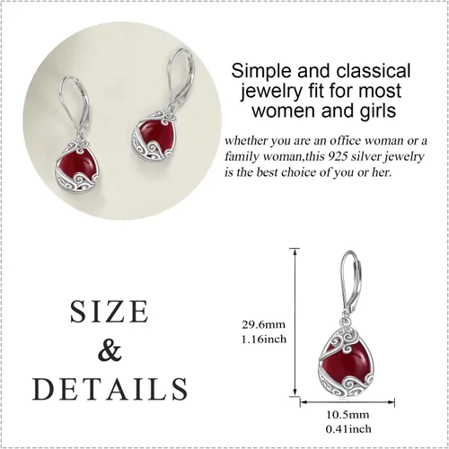 Vista 209 de Aretes colgantes con forma de lágrima de filigrana de piedra lunar de plata de ley 925 con cierre de palanca para mujer, regalos de joyería